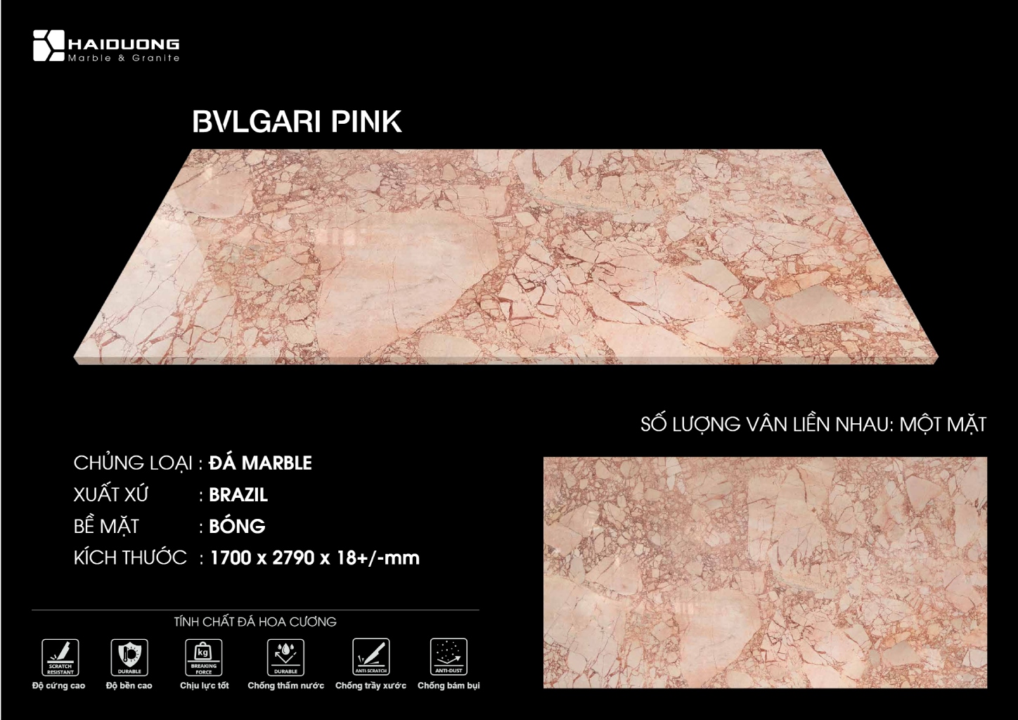 Đá Marble Bvlgari Pink nhập khẩu Brazil màu hồng pastel