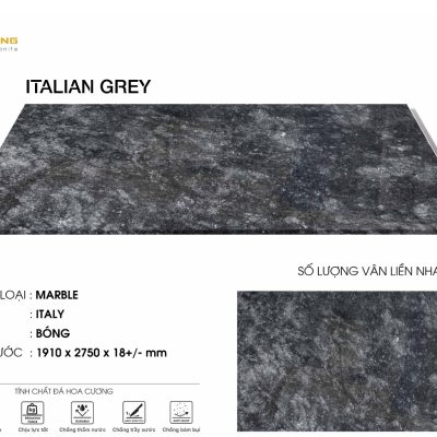 Mẫu đá Marble Italian Grey tự nhiên màu xám đậm với hệ vân mây loang sang trọng.