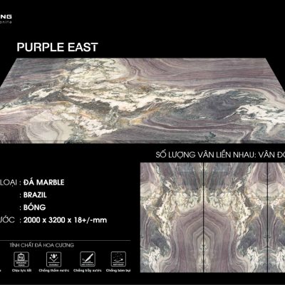 Đá Marble Purple East nhập khẩu Brazil màu tím khói vân đối xứng sang trọng.