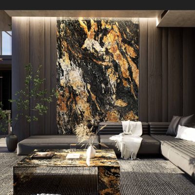 Đá Marble xuyên sáng Golden Silk ốp tường phòng khách sang trọng