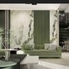 Mẫu tranh đá Ireland Green xuyên sáng ốp vách phòng khách sang trọng.