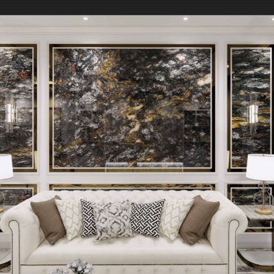 Thi công vách tivi đẳng cấp với đá Marble Brazil Diamand