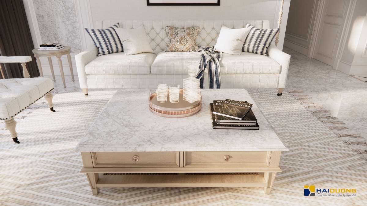 Mẫu bàn sofa đá marble carrara phòng khách