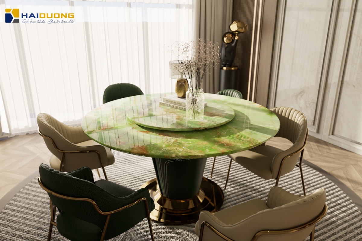 Bàn ăn đá Cyan Onyx đẳng cấp dành cho không gian sống thượng lưu