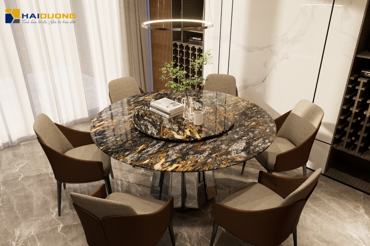 Mặt bàn ăn đá Platinum Diamond tự nhiên cao cấp cho biệt thự