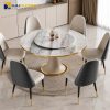 Mặt bàn ăn tròn bằng đá tự nhiên Calacatta Grey tạo nên sự sang trọng cho không gian