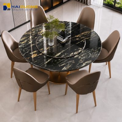 Mặt bàn ăn tròn bằng đá tự nhiên M6 Cosmos Golden với vân đá độc nhất