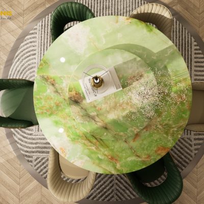 Mặt bàn ăn đá Cyan Onyx sở hữu đường vân độc bản từ đá tự nhiên