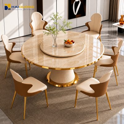 Mặt bàn ăn tròn bằng đá tự nhiên Daino Beige phong cách hiện đại