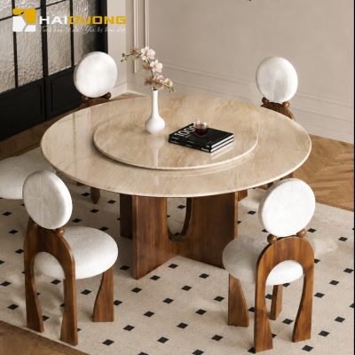 Mặt bàn ăn tròn bằng đá tự nhiên Daino Beige sang trọng