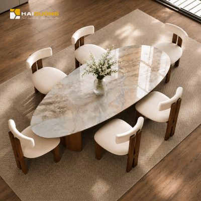 Mặt bàn ăn hình hột xoài đá tự nhiên Aurora Beige cao cấp