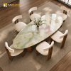 Bàn ăn mặt đá Cyan Onyx dáng hột xoài sang trọng