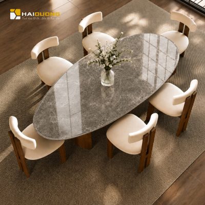 Mặt bàn ăn hình hột xoài đá tự nhiên Fourseason Grey cao cấp sang trọng