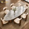 Mặt bàn ăn hình hột xoài đá tự nhiên xuyên sáng Picasso Onyx White cao cấp