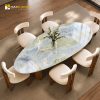 Mặt bàn ăn hình hột xoài đá tự nhiên xuyên sáng Sea Onyx cao cấp