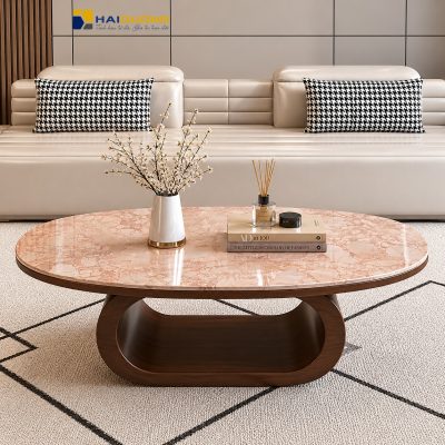 Bàn sofa phòng khách hình elip bằng đá tự nhiên Bvlgari Pink sang trọng