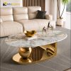 Bàn sofa phòng khách hình elip bằng đá tự nhiên Aurora Beige