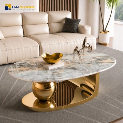 Bàn sofa phòng khách hình elip bằng đá tự nhiên Aurora Beige
