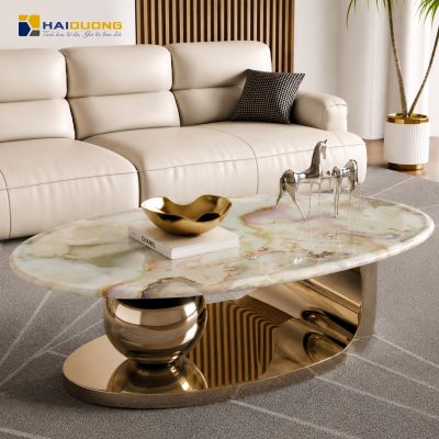 Bàn sofa phòng khách hình elip bằng đá tự nhiên sang trọng Cyan Onyx