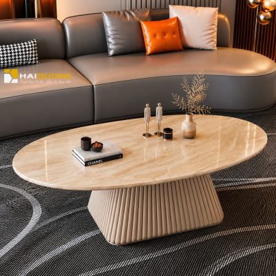 Bàn sofa phòng khách hình elip bằng đá tự nhiên Daino Beige sang trọng