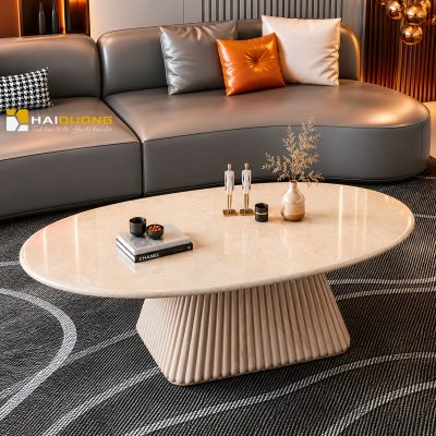 Bàn sofa phòng khách hình elip bằng đá tự nhiên Rosa Light sang trọng