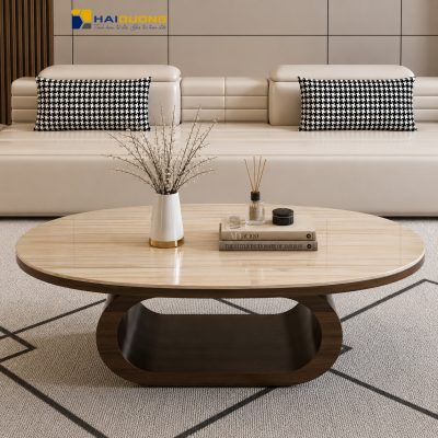 Bàn sofa phòng khách hình elip bằng đá tự nhiên Sand Stone