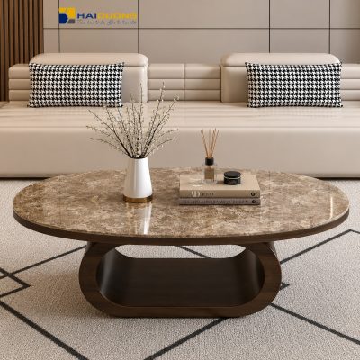 Bàn sofa phòng khách hình elip bằng đá tự nhiên Spanish Brown