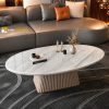 Bàn sofa phòng khách hình elip bằng đá trắng tự nhiên Volakas Vân Nhạt sang trọng