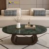 Mặt bàn sofa elip đá tự nhiên phối màu xanh Napoli cao cấp