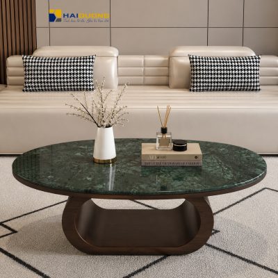 Mặt bàn sofa elip đá tự nhiên phối màu xanh Napoli cao cấp