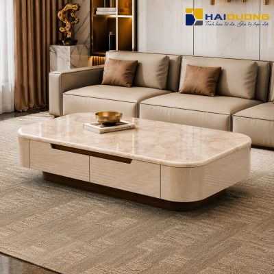 Mặt bàn trà sofa hình chữ nhật đá tự nhiên Sakura Minami sang trọng cho phòng khách.