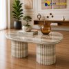 Mặt bàn sofa dáng oval bằng đá tự nhiên Palis Sandro White vân gỗ sang trọng.