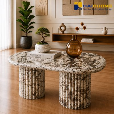 Mặt bàn sofa dáng oval bằng đá tự nhiên Pandora cao cấp sang trọng.