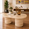 Mặt bàn sofa hình oval bằng đá tự nhiên Sand Stone cao cấp sang trọng.