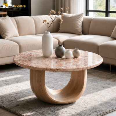 Mặt bàn sofa hình tròn đá tự nhiên Bvlgari Pink