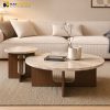 Mặt bàn trà tròn đá marble màu kem Cream Light phong cách tối giản