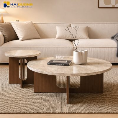 Mặt bàn trà tròn đá marble màu kem Cream Light phong cách tối giản