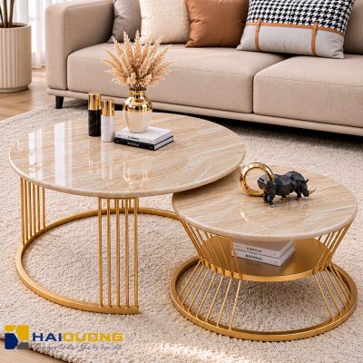 Mặt bàn sofa hình tròn đá tự nhiên Daino Beige