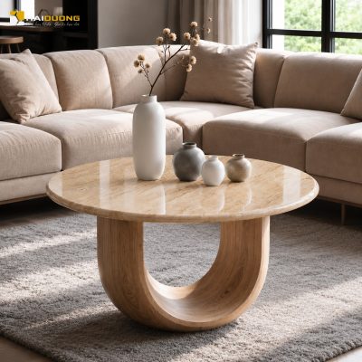 Mặt bàn sofa hình tròn đá tự nhiên Daino Beige