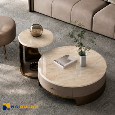 Mặt bàn sofa hình tròn đá tự nhiên Daino Beige