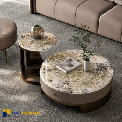 Mặt bàn sofa hình tròn đá tự nhiên Palis Pandora