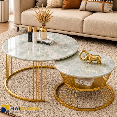 Mặt bàn sofa hình tròn đá tự nhiên Picasso Onyx White