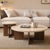 Mặt bàn trà tròn đá marble màu kem hồng Rosa Light phong cách tối giản
