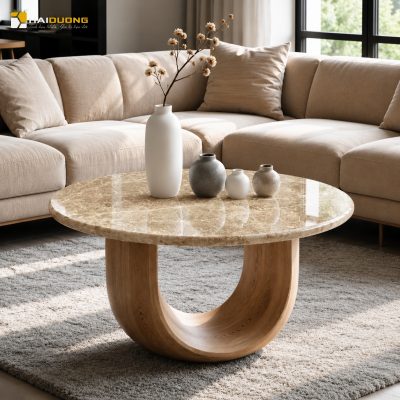 Mặt bàn trà tròn đá marble màu nâu Tây Ban Nha Spanish Brown hiện đại
