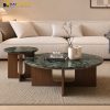 Mặt bàn trà tròn đá marble màu xanh ngọc Napoli phong cách tối giản