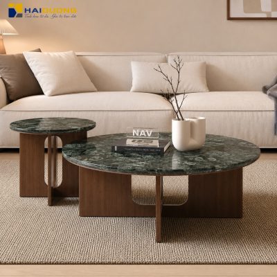 Mặt bàn trà tròn đá marble màu xanh ngọc Napoli phong cách tối giản