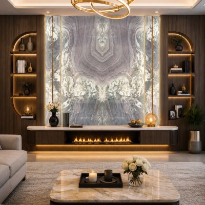 Tranh đá Purple East đối xứng vân cao cấp