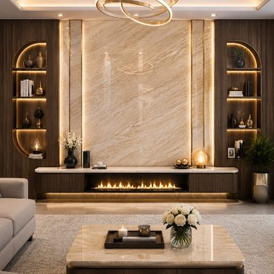 Tranh đá marble tự nhiên Daino Beige ốp tường phòng khách