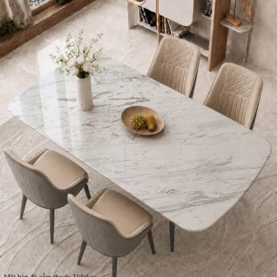 Mặt Bàn Ăn Bằng Đá Marble Volakas Vân Nhạt