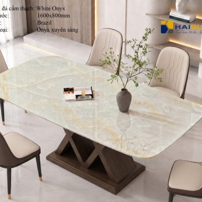 Mặt Bàn Ăn Bằng Đá Marble Xuyên Sáng WHITE ONYX